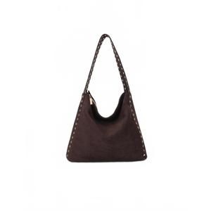 NEW REMI/REID women's pasadena studded shoulder bag in faux chocolate suede